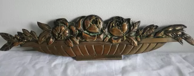 Ancien Fronton Coupe de Roses en bronze ou laiton doré Art Déco Ornement Meuble