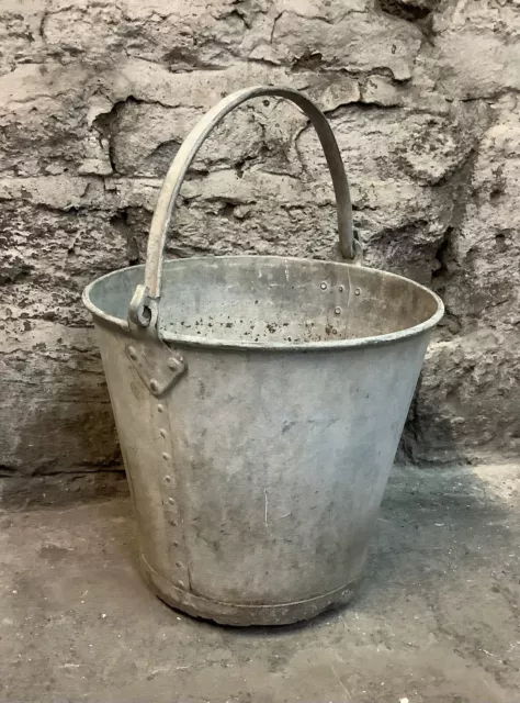 Vintage Galvanised Metal Riveted Bucket ~ Shabby Chic Garden Planter