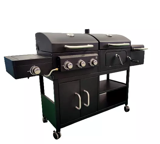 Campfire Dual Fuel 3 Burner Gas & Charcoal BBQ Grill with Smoker and Side Burner