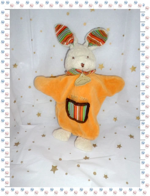 ⑪ - Doudou Marionnette Lapin  Orange  Beige Marron Vert .....  Babynat