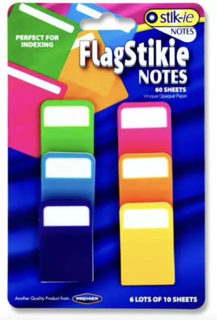 Stik-ie Sticky Notes Transparent Index Flags Tabs Post-It Assorted Neon Colours