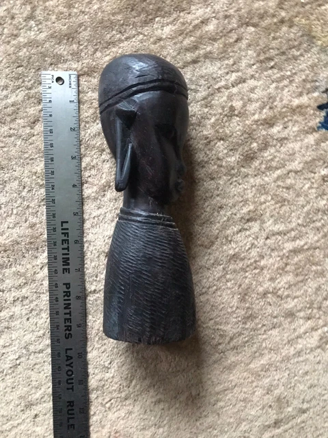 Vintage African Woman Ebony Wood Carving Sculpture / Carved Figure Statue 9"H