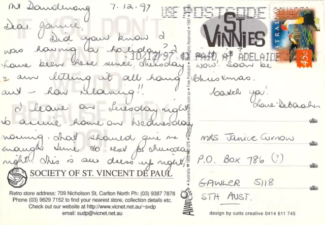 A9224 Australia Avant Card #1915 St Vinnies Fabulous Furnishings PU1997 postcard 2