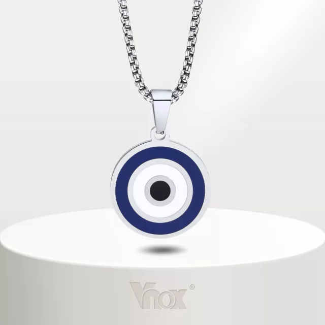 Vnox Casual Men Necklaces Evil Eye Pendant Simple Ethnic Turkish Collar Jewelry