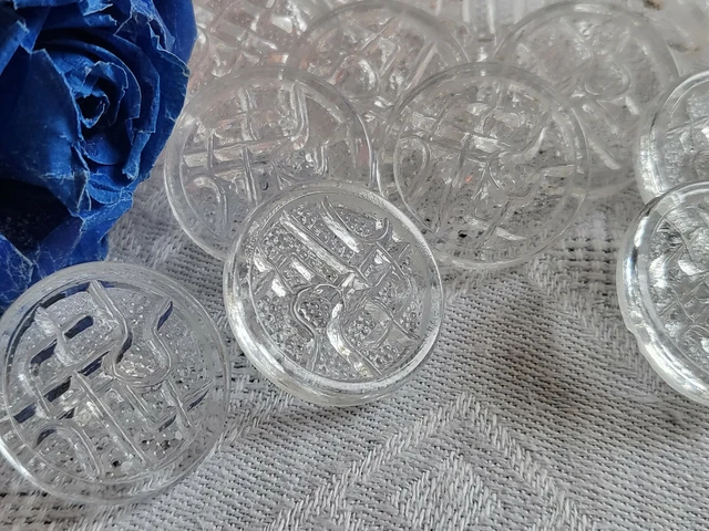 Lot De 6 Boutons Vintage Vert Transparent Veiné - Diamètre 2,2 Cm - Réf. 0042 - Occasion