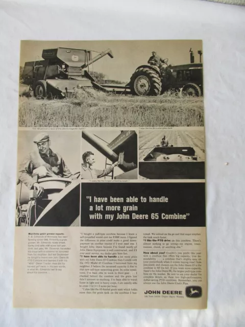 1965 John Deere 65 combine 4010 tractor print  AD 14x11"