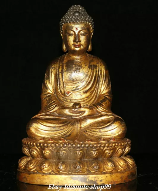 11.6" Old Tibet Bronze Gilt Shakyamuni Sakyamuni Amitabha Buddha Bead Statue