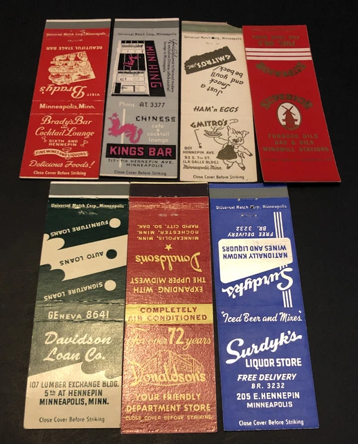 Minneapolis, Minnesota Restaurants Dept. Store Vintage Matchbook Cover LOT OF 7