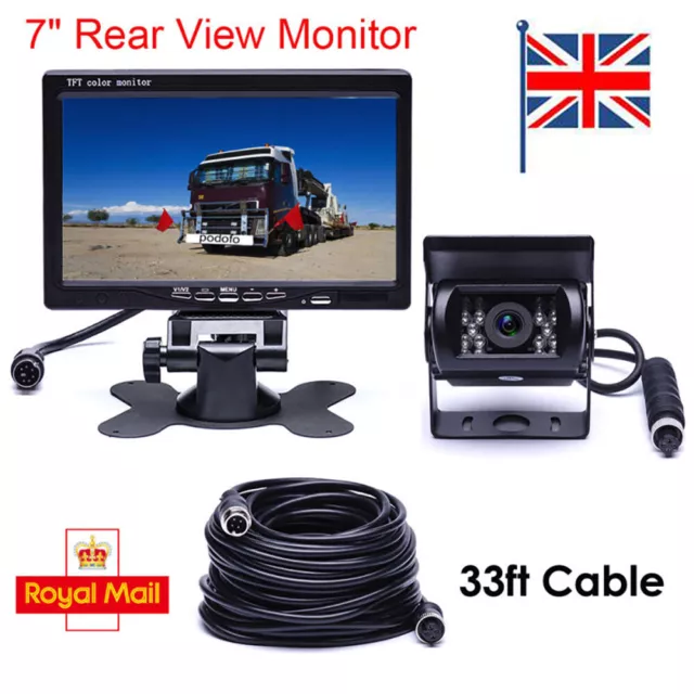 Rear View Reversing Camera 4Pin + 7" LCD Monitor For Truck Lorry Bus Van 12V 24V