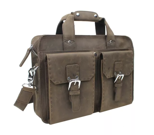 Classic Medium Full Grain Leather Messenger Laptop Bag LM23