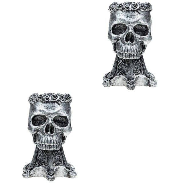 Set 2 Skull Sculpture Vase Halloween Flower Pot Houseplant Pots Decorate