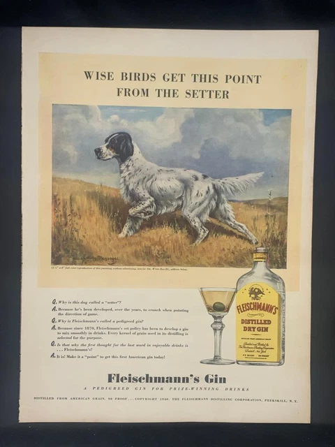 Magazine Ad* - 1940 - Fleischmann's Gin - English Setter