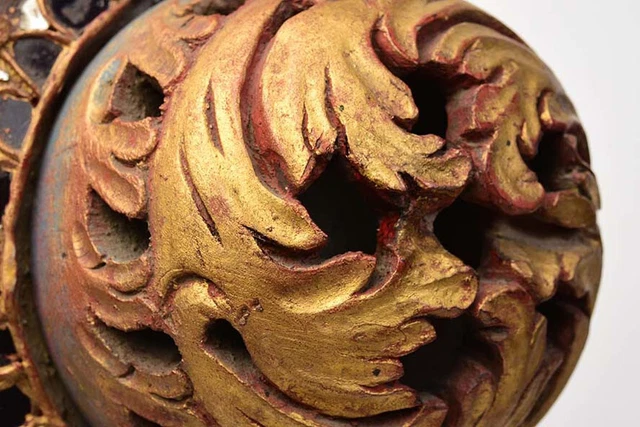 19th Century, Mandalay, Antique Burmese Wood Carving with Gilded Gold and Glass 12