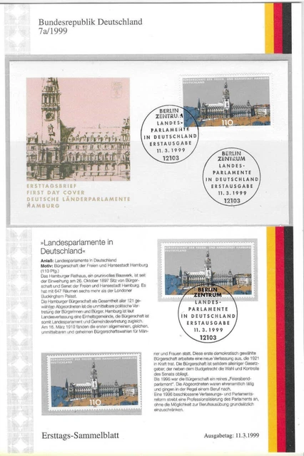 Bund 1999: Mi. Nr. 2036-2037: ETB: 7a, 7b/1999: Länderparlamente in Deutschland