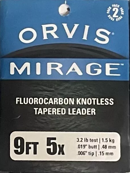 Orvis Mirage Fluorocarbon Tapered Leader 2-Pack, 9’ 5X, Brand New, Free S&H