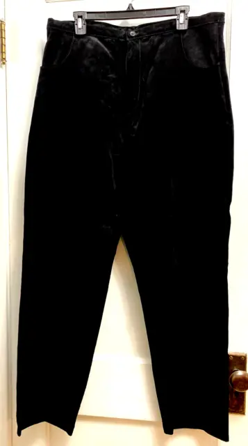 Womens 18 Fully Lined Black Suede Leather Straight Leg High Waist Pants R2R