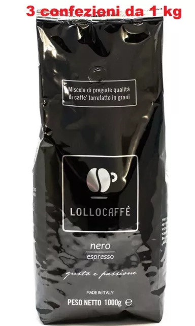 3 Kg Lollo Caffe' In Grani Miscela Nera 3 Confezioni Da 1 Kg Bar Ristorante  B&B