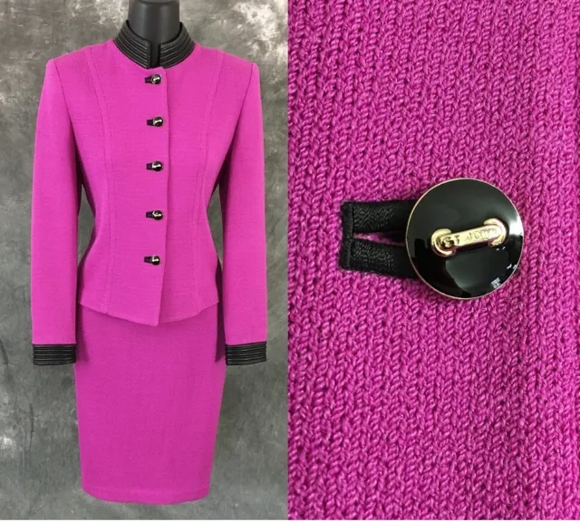 BEAUTIFUL St John collection knit magenta black jacket skirt suit size 2