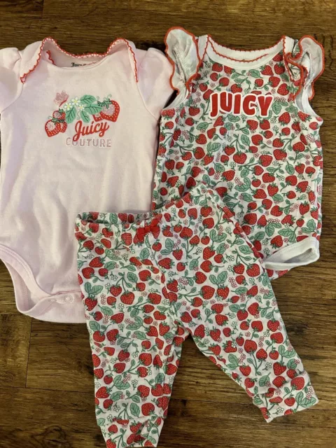 juicy couture Strawberry 0-3 Months baby girl 3 Piece Set Babygrow Leggings Cute