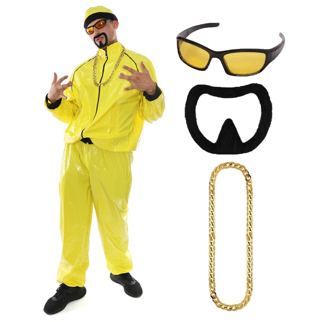 MENS 90'S RAPPER Costume Fancy Dress Yellow Tracksuit Glasses Dollar Chain  Beard 31.99 - PicClick UK