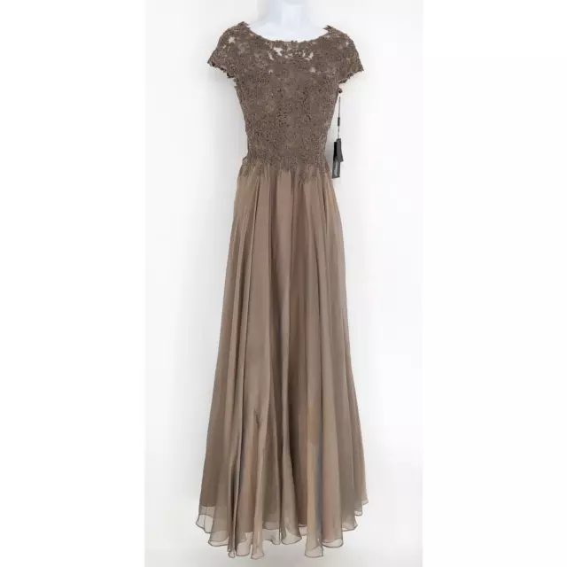 La Femme Womens 21627 Lace Chiffon Gown 2 Brown Cocoa Beaded Wedding Formal NWT