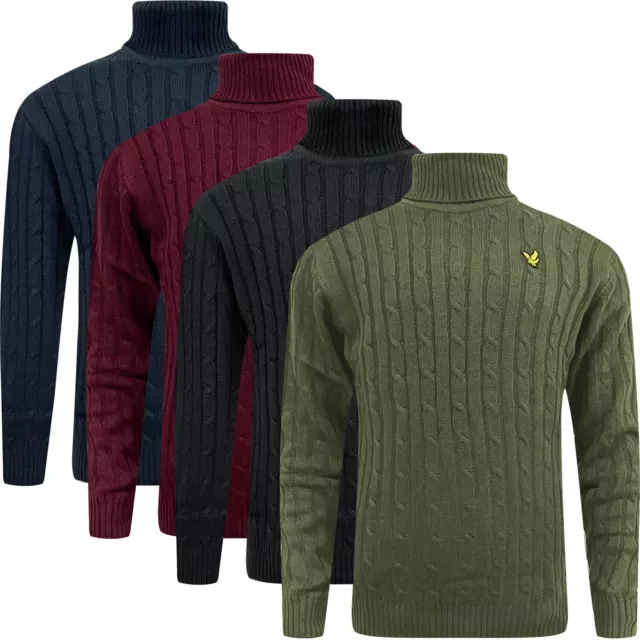 Lyle & Scott Mens Turtle Neck Cable Knitted Roll Up Jumper Polo Sweater Pullover