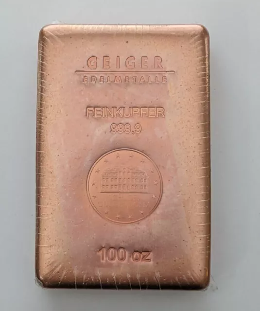 100 Oz Copper Bar - Geiger Edelmetalle - .9999 Cu (UNOPENED)