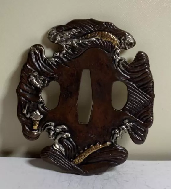 Sword Tsuba Japanese Equipment Dragon In The Waves