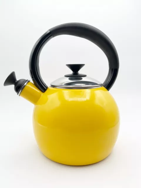 Copco Tea Kettle Pot Small Mini Yellow Enamel Whistling 1 Quart