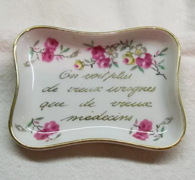 Limoges France Butter Pat, Pin Dish Roses Gold Trim