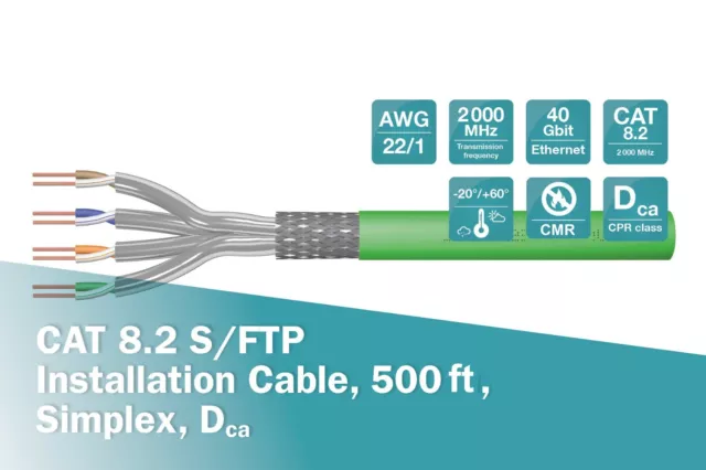 Cable Digitus CAT8.2 500 ft S-FTP 40G,2000 MHz AWG22 CMR CAT8.2, gris Wh 2