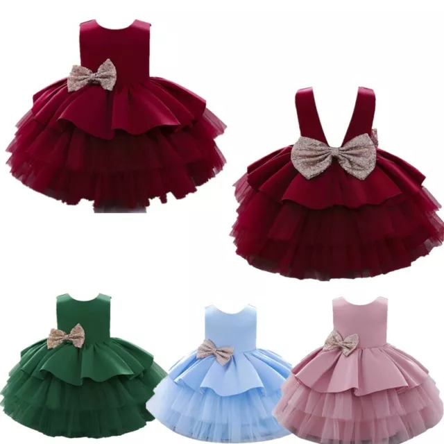 Baby Girls Layered Tiered Princess Dress Bowknot Mesh Tutu Birthday Party Gown