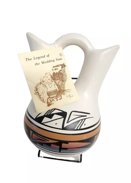 Vintage Native American Pottery Wedding Vase Signed Hand Painted 8" Tall Indian