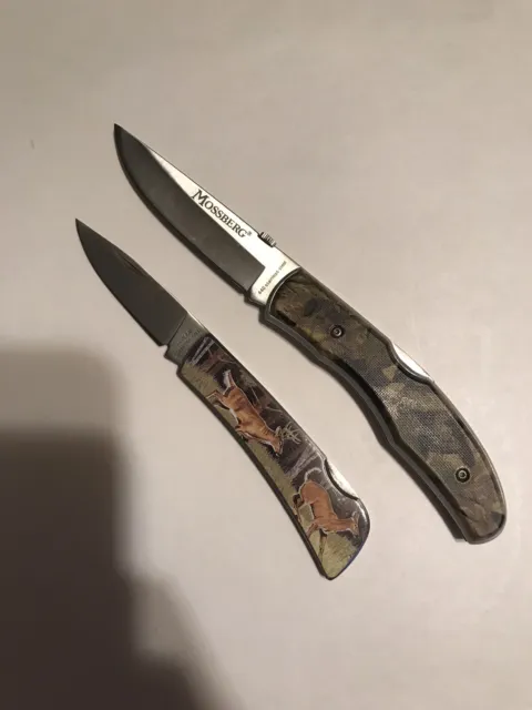 Mossberg Camouflaged Lock Back Folding Knife &Vanadium Blade w/ Deer Knife Combo