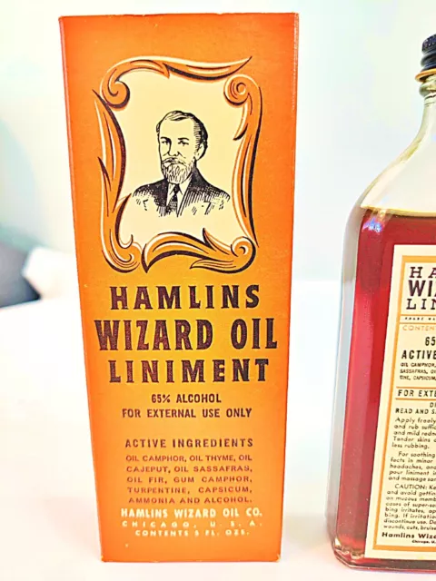 Antique HAMLINS WIZARD OIL QUACK MEDICINE Pharmacy Apothecary BOTTLE &BOX Sealed 2