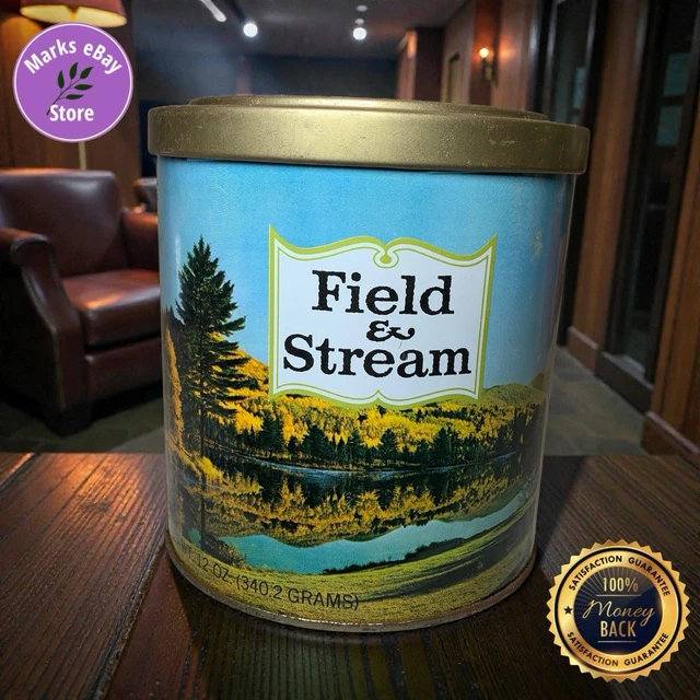 VINTAGE FIELD & Stream Pipe Tobacco Tin 12oz Scenic Nature Canister 🍂🌲  $20.39