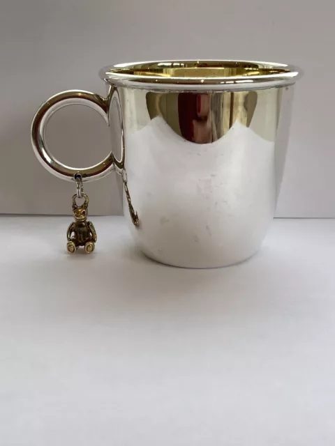 Sterling Silver Christening Mug Cup with Teddy Bear Charm