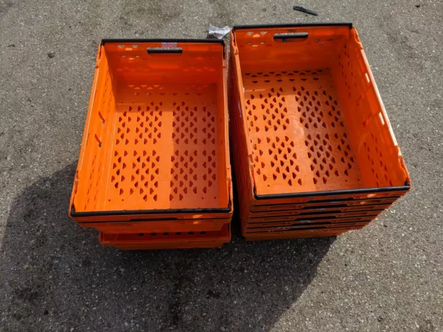 10 x Bright Orange Bail Arm Crates / Bale Arm Plastic Stacking Storage Boxes 3