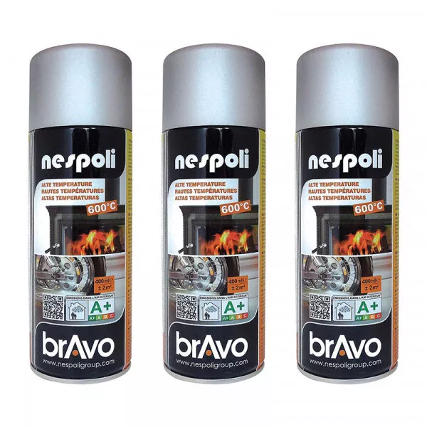 Lot de 3 bombes de peinture professionnelle Nespoli - haute température alumini