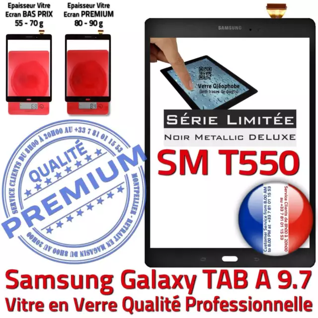 Ecran PREMIUM Noir Metallic Adhésif Samsung T550 TAB A Vitre Tactile Assemblée