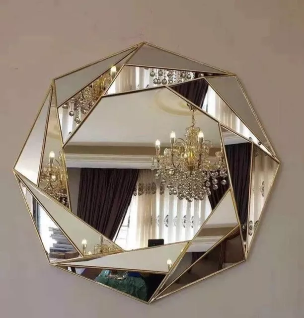 Large Round Gold Octagonal Wall Mirror 66Cm Wall Hanging Ornament Home Décor