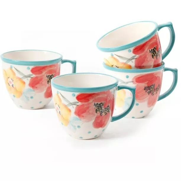 Pioneer Woman Vintage Bloom Set of 4 Coffee Mug 16oz FREE FAST SHIP