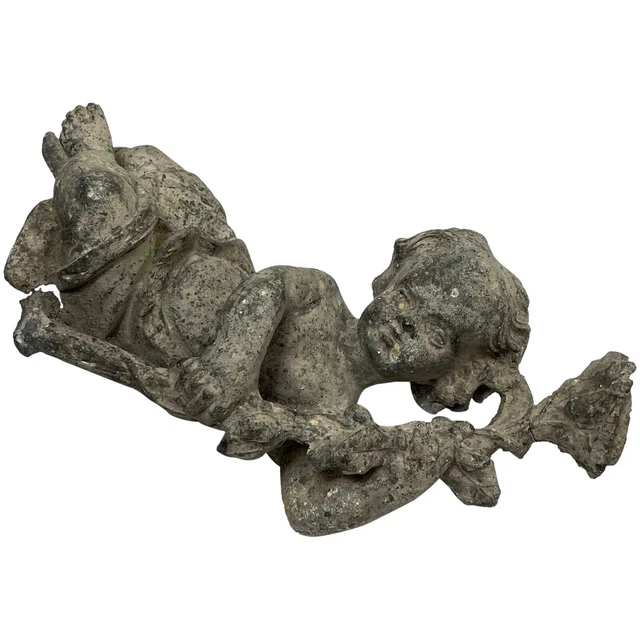 Georgischer Britische Klein Kabel Schiefen Garten Cherub Hält Blumen Skulptur