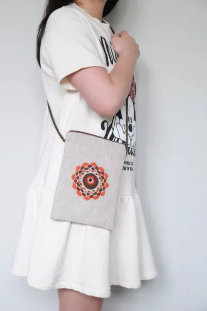 Artisanal Women's Crossbody Bag with Handmade Embroidered Calendula Flower