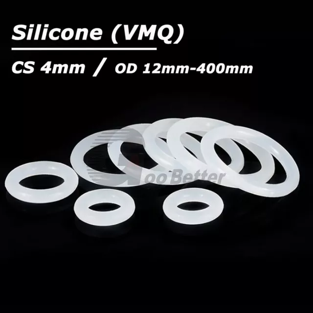 O Rings CS 4mm Food Grade White Silicone O-Ring Seals Washer Gasket OD 12-400mm