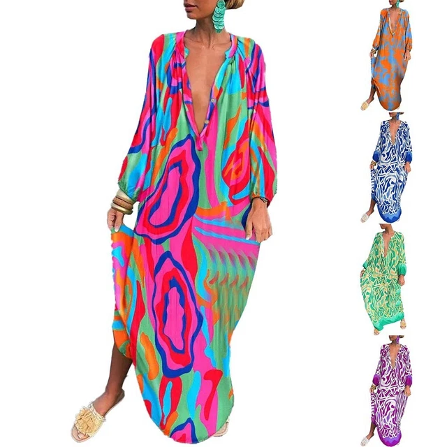 Robe Longue Décontractée à Manches Longues Pour Femme - Col En V