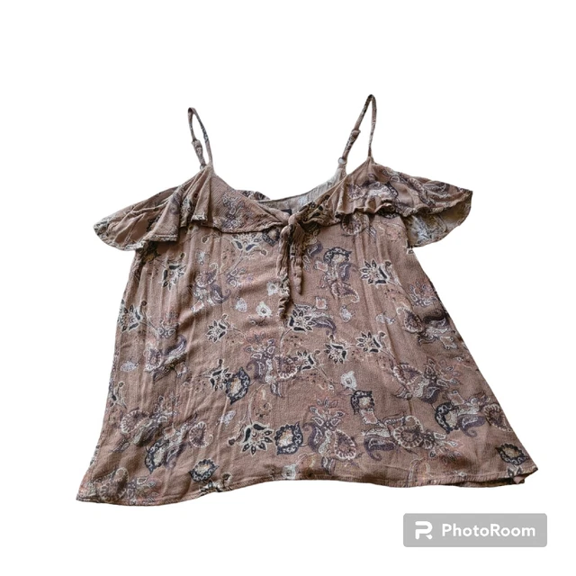 Torrid Womens Paisley Gauze Cold Shoulder Tie Front Top Walnut Size 0