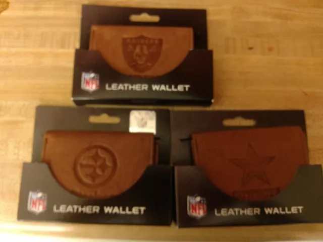 NFL tan tri-fold leather wallet Pick your team