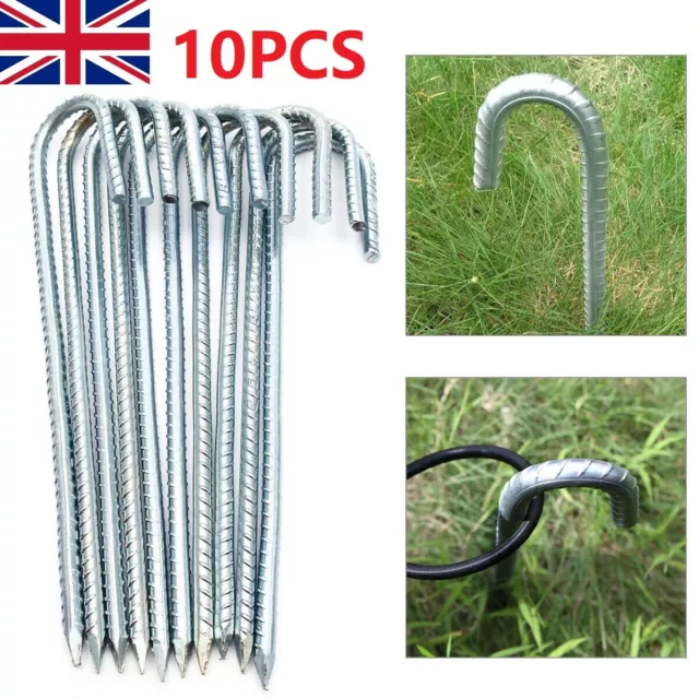 10X Tent Pegs Heavy Duty Steel Marquee Ground Stakes 300mm x 8mm Camping Awning