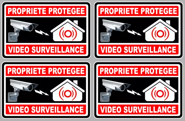 4 X VIDEO SURVEILLANCE PROPRIETE ALARME CAMERA 10cm AUTOCOLLANT STICKER VA050